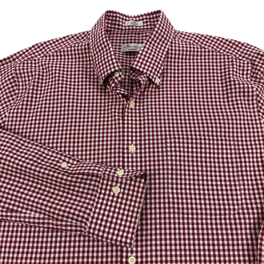 Peter Millar Shirt Mens Large Red Check Long Sleeve Button Down Nanoluxe